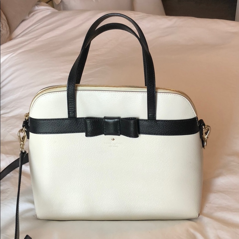 Black and white Kate spade bow satchel handbag